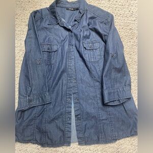 Women’s Denim 3/4 Button Down Shirt